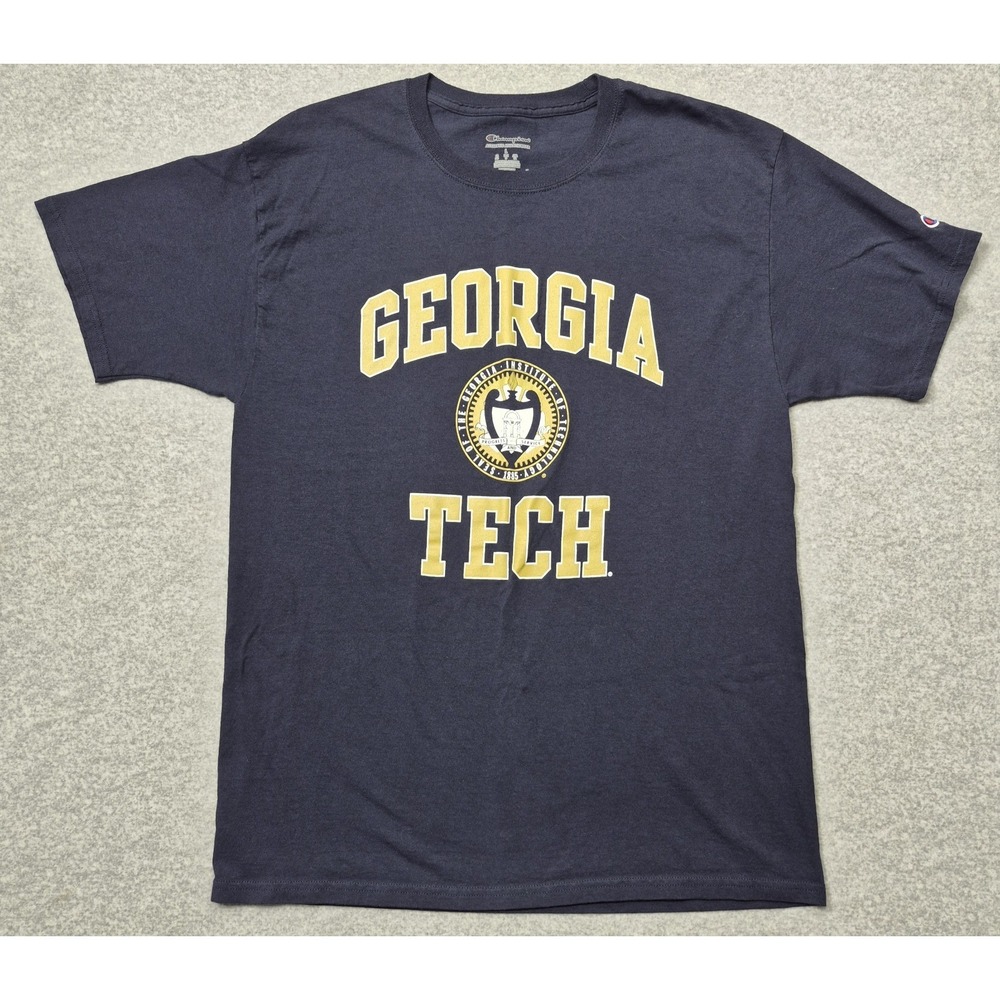 Champion Georgia Tech T-Shirt Mens L Navy Blue Yellow Jackets NCAA Football